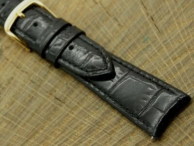Correa de reloj Hadley-Roma negra grano de cocodrilo con hebilla tono dorado sin usar 20 mm NOS Foto 1 de 4