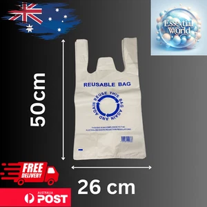 100 Bags Reusable Recyclable Singlet Shopping Bags Grocery Checkout Medium - Picture 1 of 1