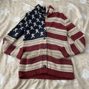 Women’s Polo Ralph Lauren American Flag Chunky Knit Cardigan Sweater Size SP - Picture 1 of 11