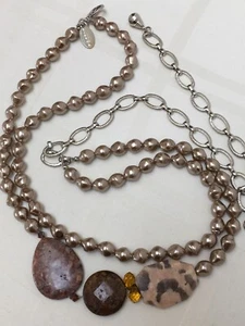 CHICO’S BELT WOMEN’S SILVER TONE STONE ACCENTS MOCHA PEARL BOHEMIAN VINTAGE BB2 - Picture 1 of 10