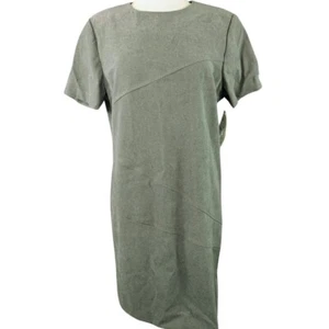 WORTHINGTON Dress Womens 14 Olive Short Sleeve Sheath Minimalist Stretch Velvet - Picture 1 of 9