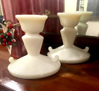 Vintage Rare McKee Laurel French Ivory Glass Candle Holders (2EA) 4"