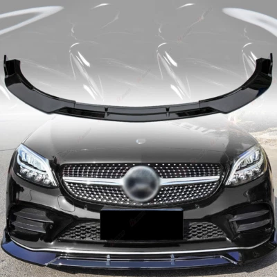 For W205 C-Class 2019-2021 Mercedes Benz Front Bumper Lip Splitter Gloss Black - Image 1 of 4