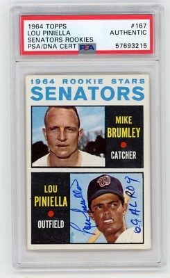 1964 Topps Lou Piniella RC PSA Signed Autographed Rookie Card #167 inscribed ROY - Image 1 of 2