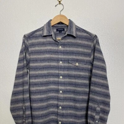 J Crew Shirt Mens Small Blue Slim Japanese Slub Herringbone Navy Melange Striped - Image 1 of 4