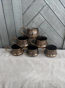 Set of 6 Jewish Vintage Ora Israel Copper Cups Embossed Design (a) - Picture 1 of 5