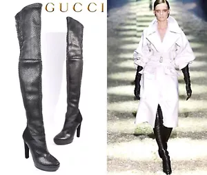 GUCCI ~ Real snakeskin black Over knee High boots ~ US: 8 ; EU: 38 * AUTHENTIC - Picture 1 of 19