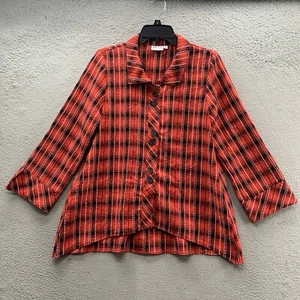 Blusa Top Habitat Roja a Cuadros Abotonada Manga 3/4 Lagenlook Vacaciones de Navidad S - Imagen 1 de 11