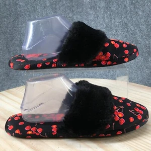 Victoria Secret Slippers Womens 10L Signature Mule Black Satin Fur Flats Slip On - Picture 1 of 16