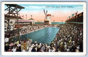1932 ROMAN SWIMMING POOL WINDMILL MIAMI BEACH FLORIDA ANTIQUE POSTCARD - Picture 1 of 2
