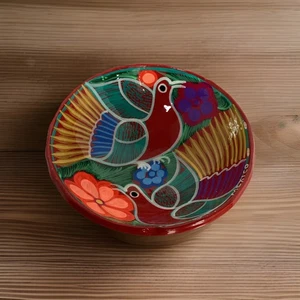 Talavera Mexican folk art hand painted colorful birds pottery bowl. 5.5 in - Picture 1 of 12