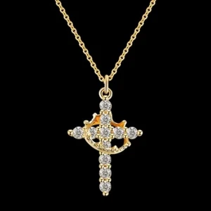 18k vergoldet Kreuz & Krone Halskette Herren Damen Weihnachten Geburtstag Geschenk NEU - Bild 1 von 5
