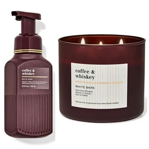 Bath & Body Works Coffee & Whisky 3-wick Candle & Foaming Hand Soap Set NEW - Picture 1 of 3