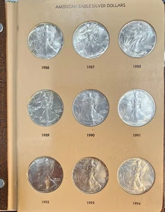 1986 - 2021 AMERICAN EAGLE SILVER DOLLARS 31 COINS ALBUM - UNC - Picture 1 of 9