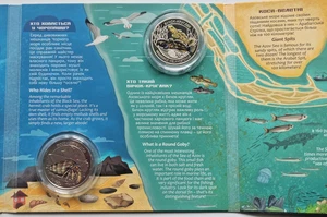 Bewohner der Tiefsee, Set 2 x 5 UAH Münzen 2025 Fauna, runde Grundel, Krabbe - Bild 1 von 12