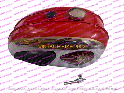 Tanque de gasolina de combustible cromado pintado rojo BSA C15 + tapa KPad insignia grifo goma/apto para Foto 1 de 4