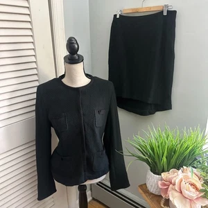 ST EMILE Skirt Suit Womens 10 Black Quilted Soft Knit Classic Career Capsule - Picture 1 of 15