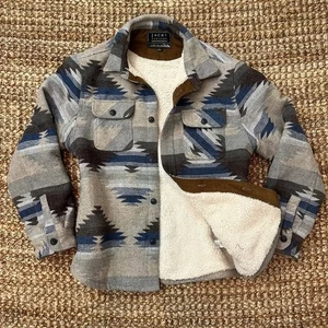 Jachs New York Jacket Aztec Wool Blend Shirt Jacket Sherpa Lined Large - Picture 1 of 9