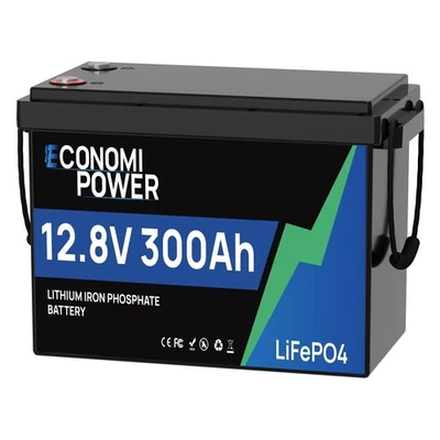 ECONOMIPOWER LiFePO4 Akku 12V 300Ah Batterie mit 200A BMS für Wohnmobil Solaranlagen Boote RV