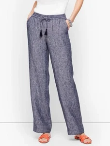 NWT Talbot's Size 22WP LINEN WIDE LEG PANTS - CROSS-DYED Drawstring Tassels Blue - Picture 1 of 15