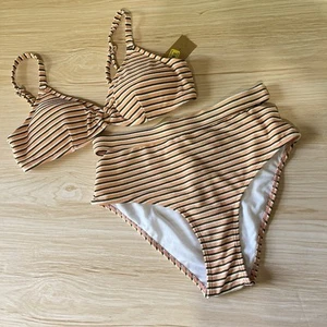 Cremieux Two Piece Striped Swimsuit NWT Women’s Sz Medium High waisted  - Picture 1 of 7