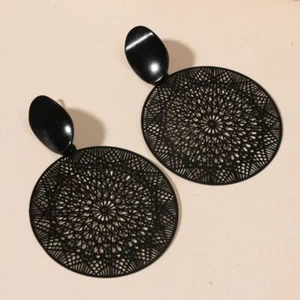 Fashion Boho Black Round Drop Dangle Earrings Stud Women Wedding Jewelry Gift - Picture 1 of 5