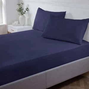 Zara Home King Size Navy Blue Fitted Sheet - 150cm X 200 Cm With Pillow Cover - Picture 1 of 2