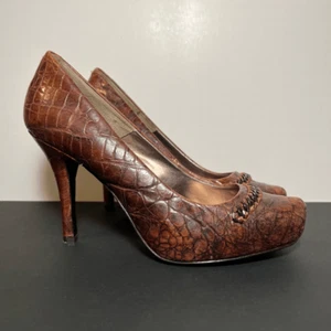 Womens ISOLA Cognac Brown Crocodile Print Pump Heels / Size 9.5 - Picture 1 of 8
