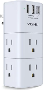 USB Multi Plug Outlet Extender - Surge Protector with Rotating Plug, 6 AC Plug - Picture 1 of 12