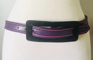 DIESEL: NEW Purple Leather Belt w Pink Stitching & Black Patent Buckle Size 80cm - Picture 1 of 5