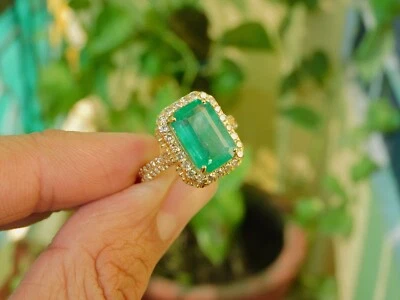 5.50 Ct Emerald Natural Emerald & Diamond Wedding Ring 14k Yellow Gold Finish 6 - Image 1 of 4