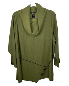 Ali Miles Tunika Top XL grün Wasserfallausschnitt Lagenlook Boho strukturiert künstlerisch Knöpfe - Bild 1 von 11