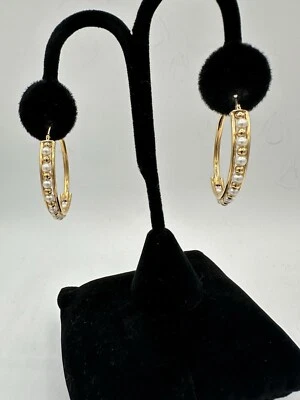 "Pendientes de aro Honora bronce perla blanca y tono dorado 1,5"" Italia" Foto 1 de 4