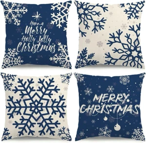 Christmas Pillow Covers 18X18 Blue Christmas Decorations Snowflake Throw Pillow - Picture 1 of 7