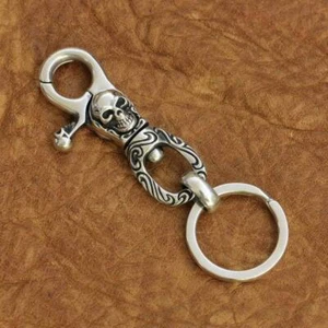 Detail Skull 925 Sterling Silver KeyRing Punk Keychain DIY Accessories TA249B BZ - Picture 1 of 15