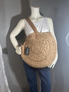 Justin Taylor BOHO Straw Rattan Handbag in Tan Beige Purse Bag Backpack Beach - Picture 1 of 21