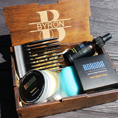 Personalised Natural Beard Gift Set Wooden Beard Comb Custom Gift for Men Bone - Image 1 of 4