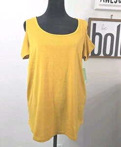 Womens Top Shirt YELLOW, HI-LOW TUNIC SIZE MEDIUM By CYRUS Short Sleeve Blouse - Picture 1 of 10