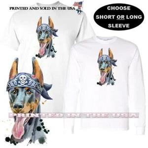 Camiseta Doberman Pinscher Cachorro Raza Niño Malo Motociclista Bandana Arte Gráfico S-5X - Imagen 1 de 4