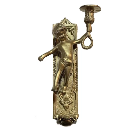 Vintage Brass Cherub Angel Candle Wall Sconce Gold Tone Ornate Candle Holder 11” Cover