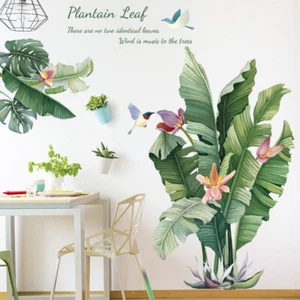 Tropical Leaf Birds Flowers PVC Vinyl Removable Nursery Mural Decal Wall Sticker - Picture 1 of 8