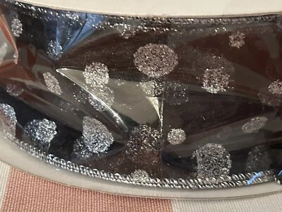 Large Craft Ribbon Reel NEW Black Silver Polka Dot Halloween Tree Decor 50 Yards - Image 1 of 2