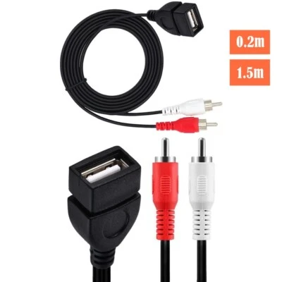 USB 2.0 Female to 2x RCA Phono Male Plug Audio Video PC TV Extension Cable Cord - Image 1 of 4