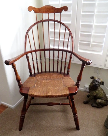 Antique Windsor Comb Back Armchair with Rush Seat Cover