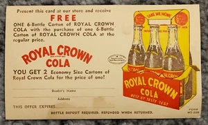 Vintage 1940er Royal Crown Soda Gutschein Postkarte - Original NOS Werbung #1 - Bild 1 von 5