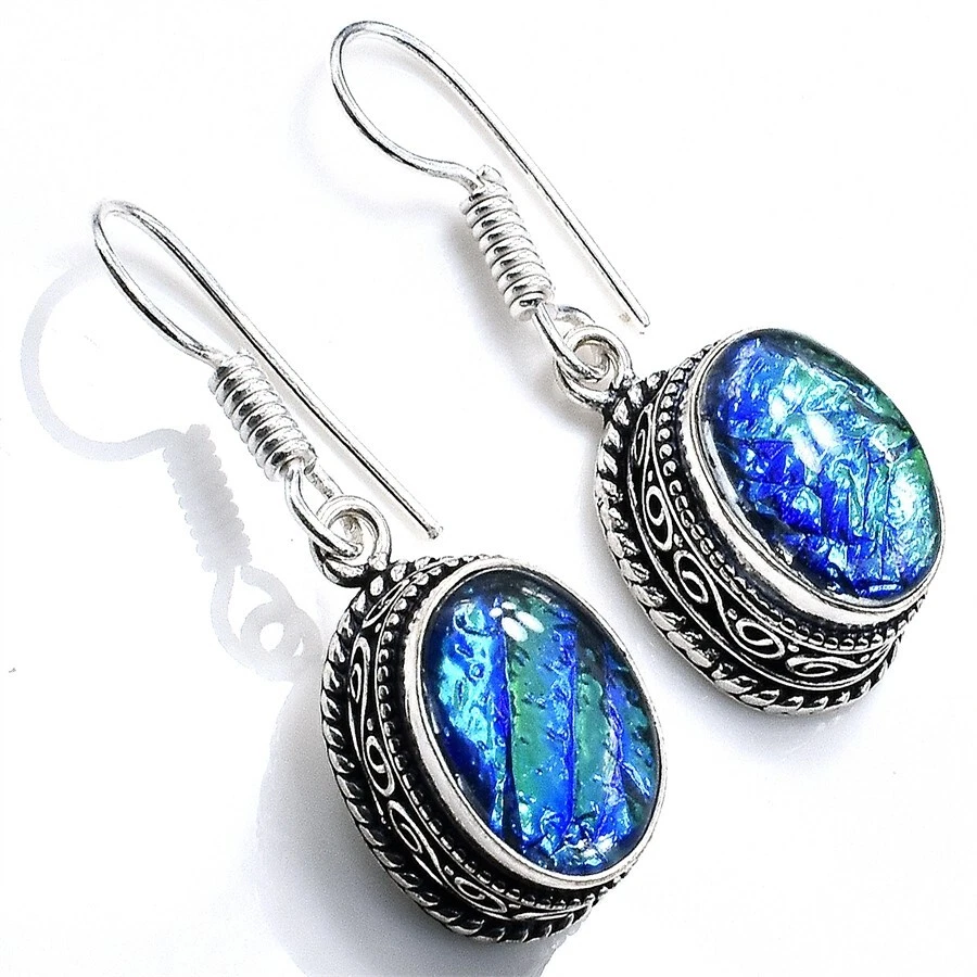 Triplet Opal Gemstone Handmade 925  Sterling Silver Jewelry Earrings Size 1" - Image 1 of 1