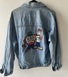 Vintage 90s Looney Tunes Jean Jacket - Bugs Taz Hiphop - Large, Unisex - Picture 1 of 8