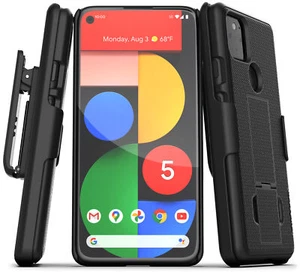 Google Pixel 5 Belt Clip Case, Slim Cover with Holster - Black - Picture 1 of 6