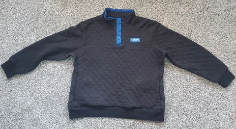 Team NFL Detroit Lions Womens Quilted Sweatshirt L 1/4 Snap Dark Gray with Blue Cover