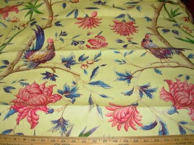 10 YDS P KAUFMANN ROOSTER BELLE VIE MAIZE FLORAL UPHOLSTERY FABRIC FOR LESS - Image 1 of 4